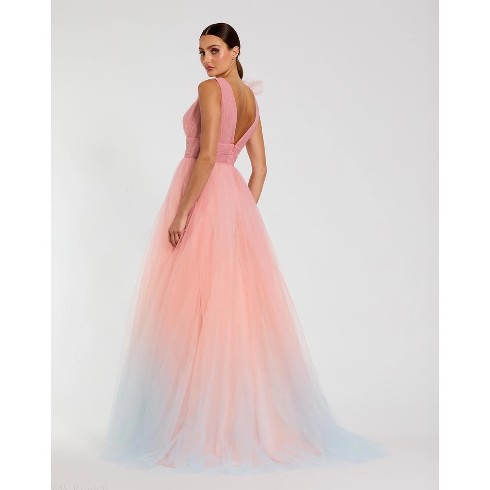 NWT Mac Duggal Pink Ruffle Shoulder V Neck Ombre Tulle Ball Gown - Size 10 - Picture 10 of 14